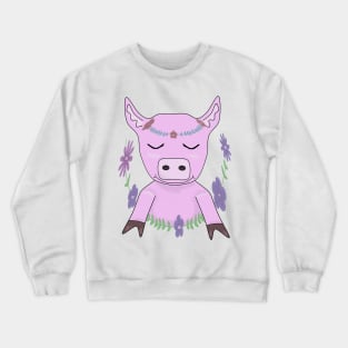 Cute pig with flowers Crewneck Sweatshirt